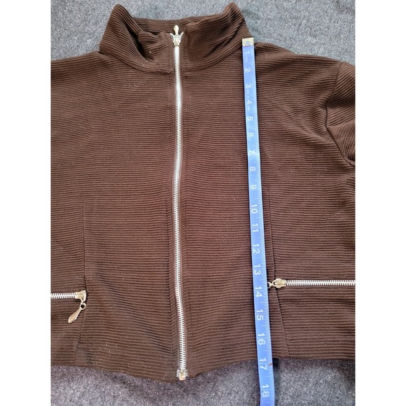 Vintage 70s 80s Brown Sweat Set High Rise Pants Cropped Jacket S/M Mod Disco - Picture 12 of 13